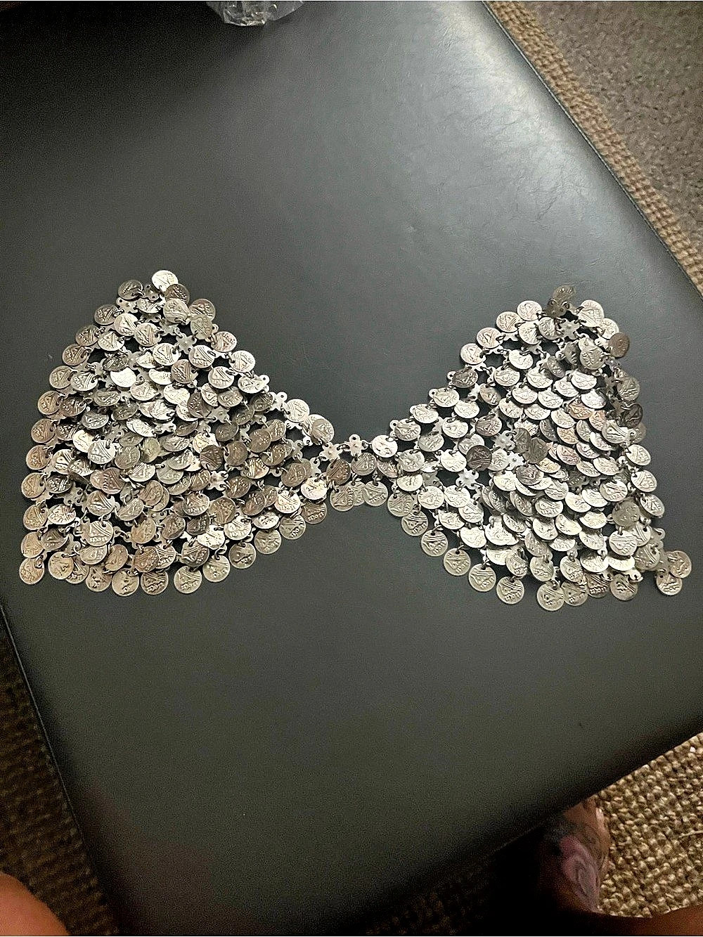 Silver coin bra decoration